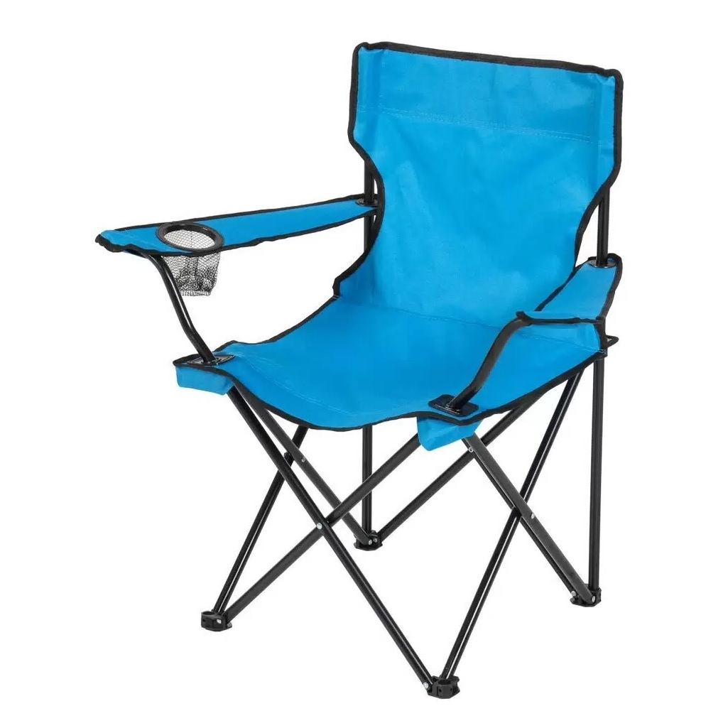 Кресло складное Ecos DW-2009H, 993072, с подлокотниками, с подстаканниками, полиэстер, синее, 500х500х800 мм, до 120 кг  