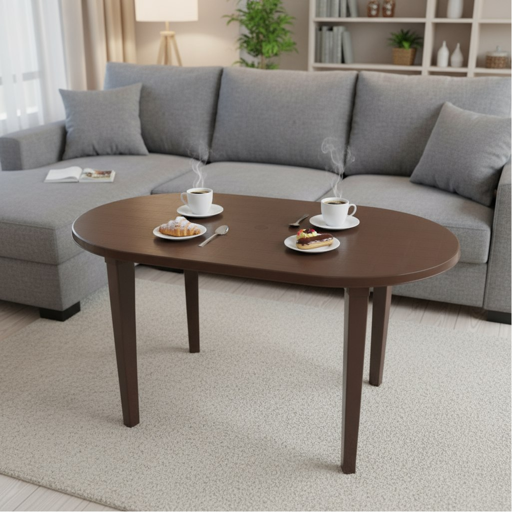 Стол Стандарт Пластик, овальный, пластиковый, шоколадный, 71х80х140 см