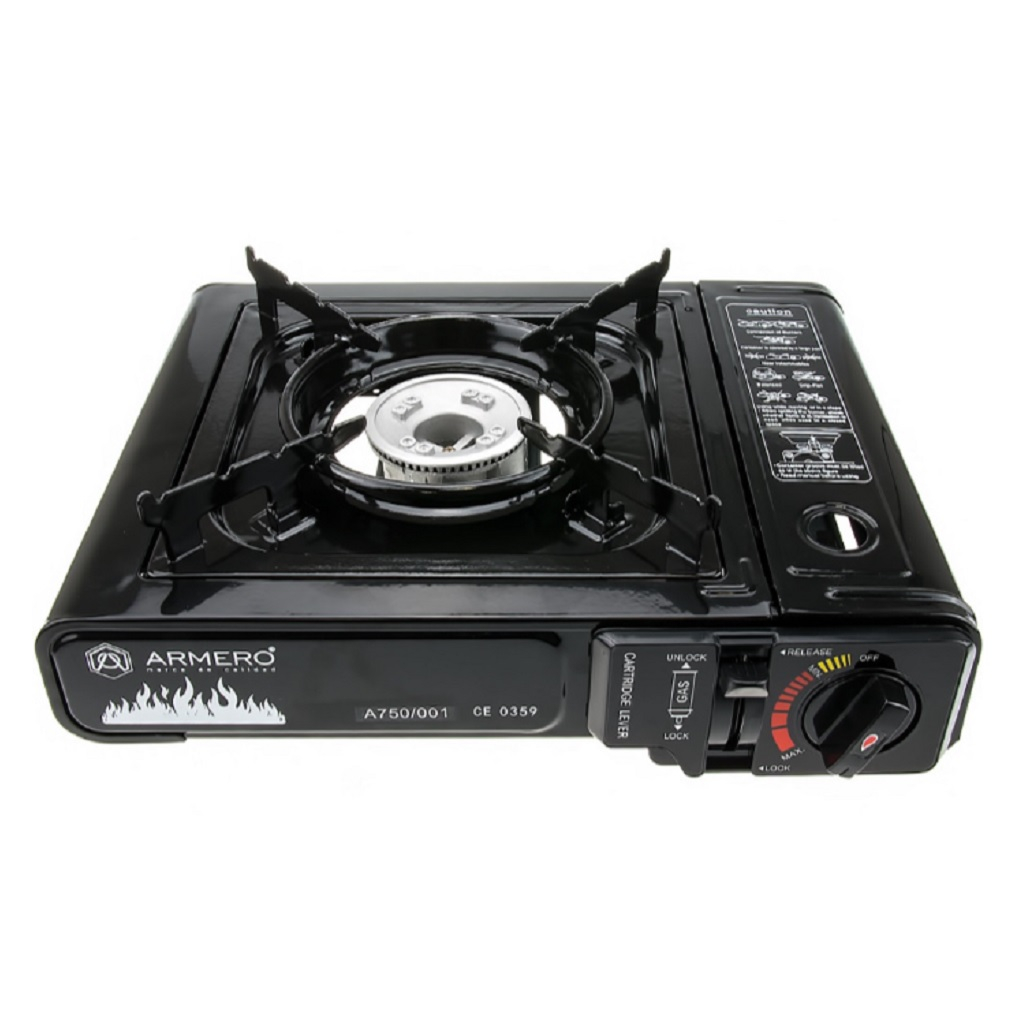 Плита газовая Armero туристическая, для цангового баллона, пьезо, турбо, черная