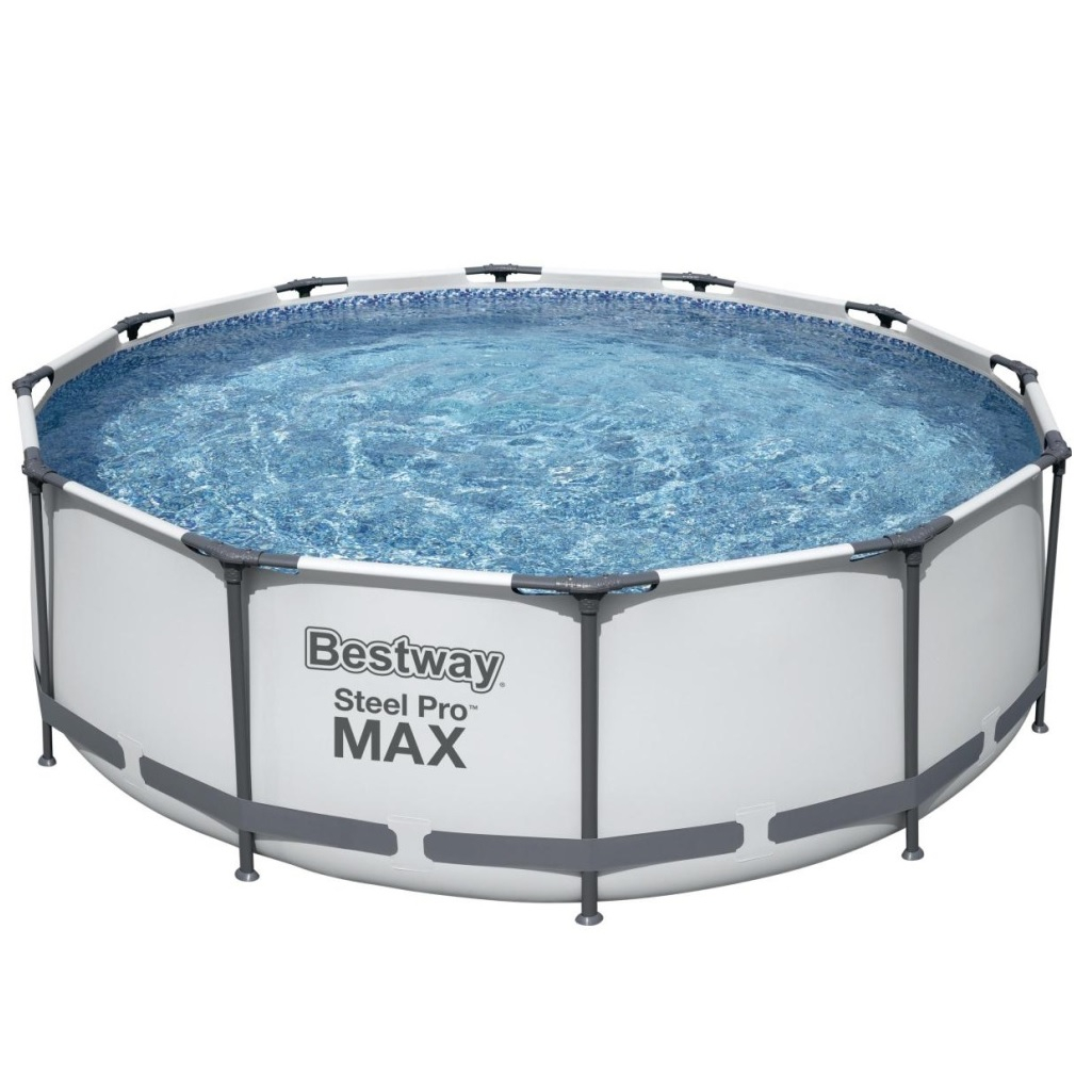 Бассейн каркасный Bestway Round Steel Pro Max, с фильтр-насосом и лестницей, серый, 100х366 см