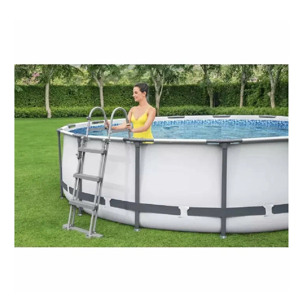 Бассейн каркасный Bestway Round Steel Pro Max, с фильтр-насосом и лестницей, серый, 100х366 см