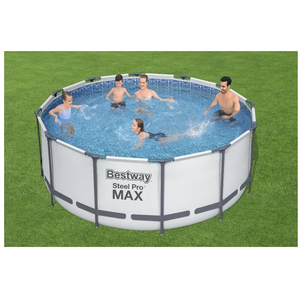 Бассейн каркасный Bestway Round Steel Pro Max, с фильтр-насосом и лестницей, серый, 100х366 см