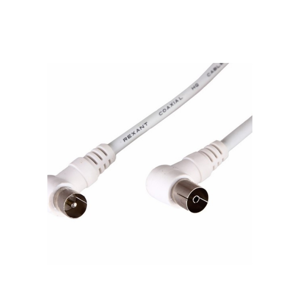 Шнур TV PLUG - TV JACK, 3.0 м, угловой, белый, REXANT 18-0024