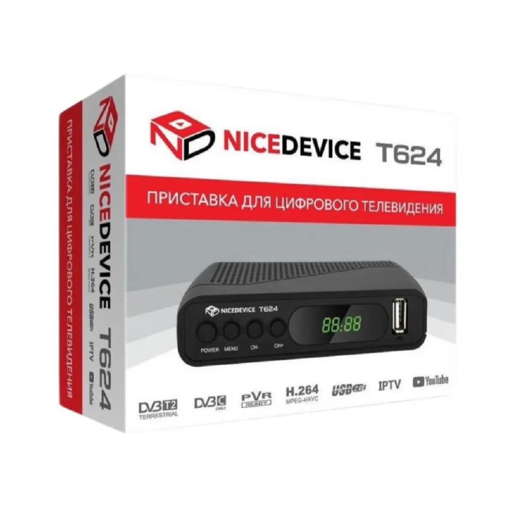 Ресивер цифрового TV Nice Device T624 DVB-T2, 2 USB-разъема, черный 