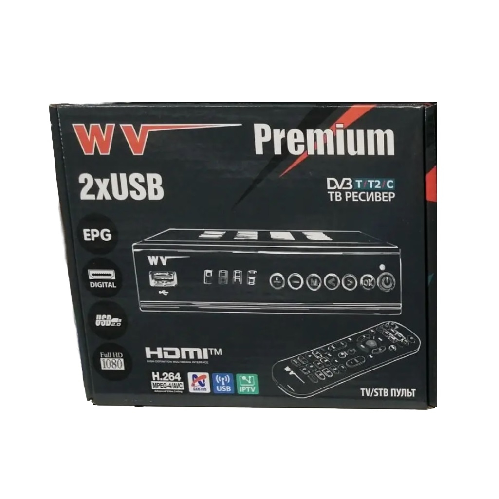 Ресивер цифрового телевидения WV Premium, Didgital DVB-Т/T2/С, IPTV, USB, FM, TV/STB пульт, цвет черный