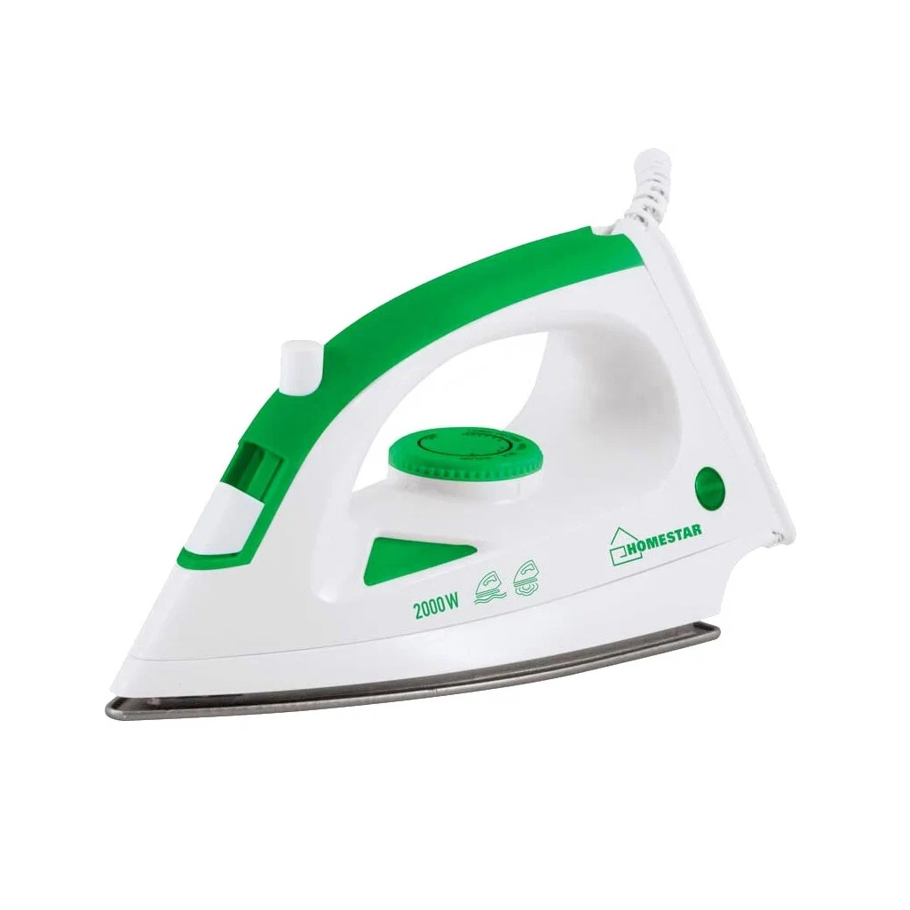 Утюг HomeStar HS-4001 4837, 2000 Вт, подошва с тефлоновым покрытием, бело-зеленый