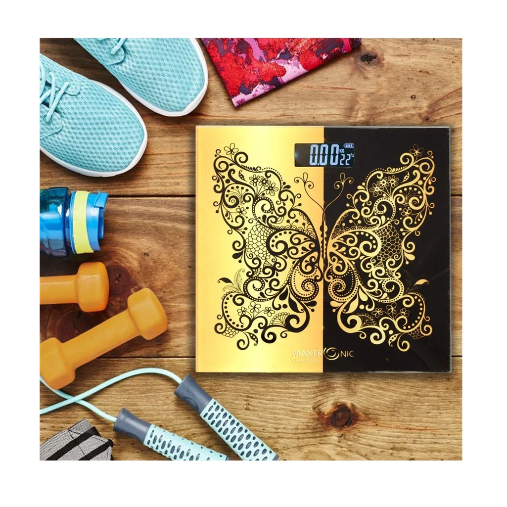 Весы напольные Maxtronic MAX-261 электронные, стекло, черный с золотым, до 180 кг