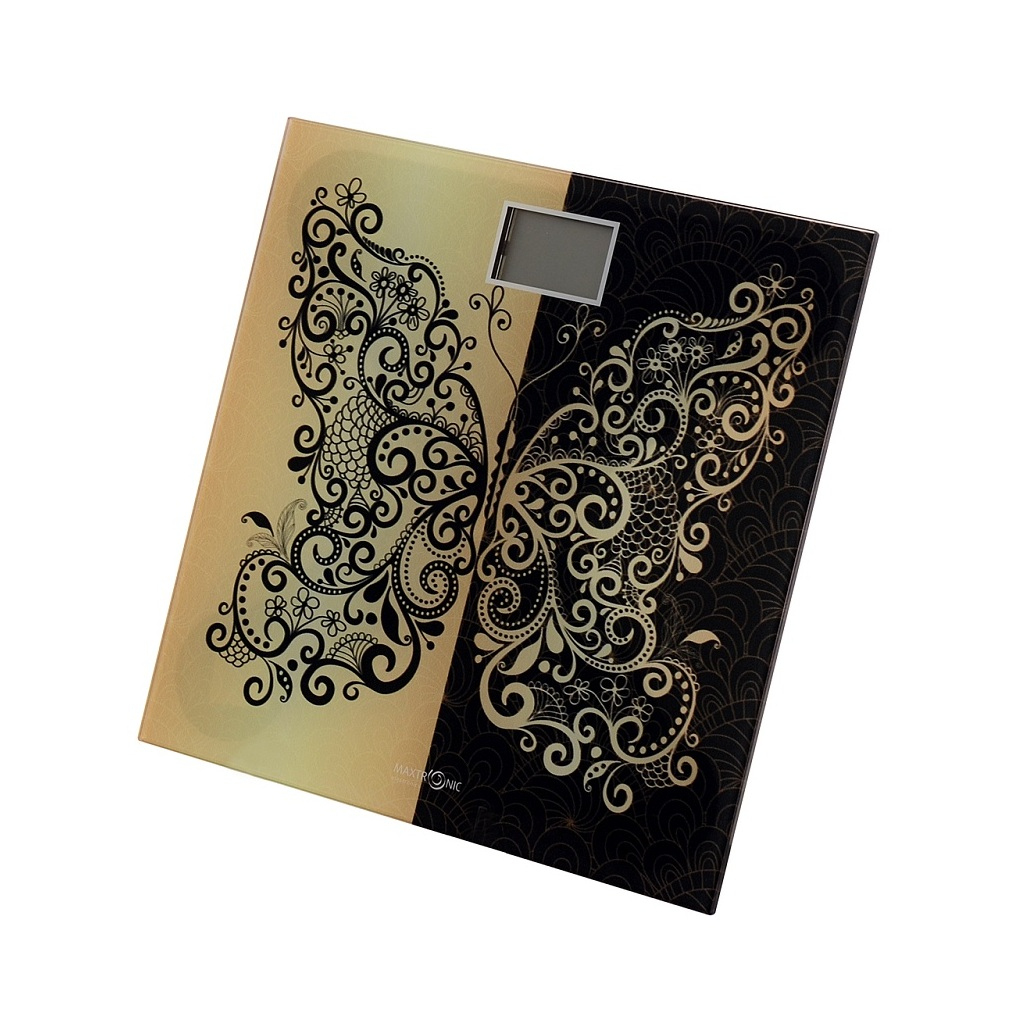 Весы напольные Maxtronic MAX-261 электронные, стекло, черный с золотым, до 180 кг