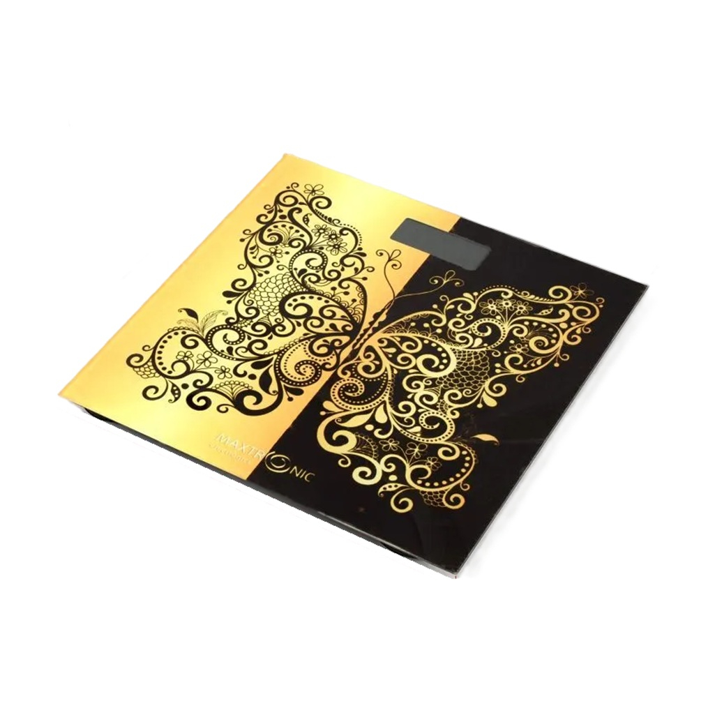 Весы напольные Maxtronic MAX-261 электронные, стекло, черный с золотым, до 180 кг