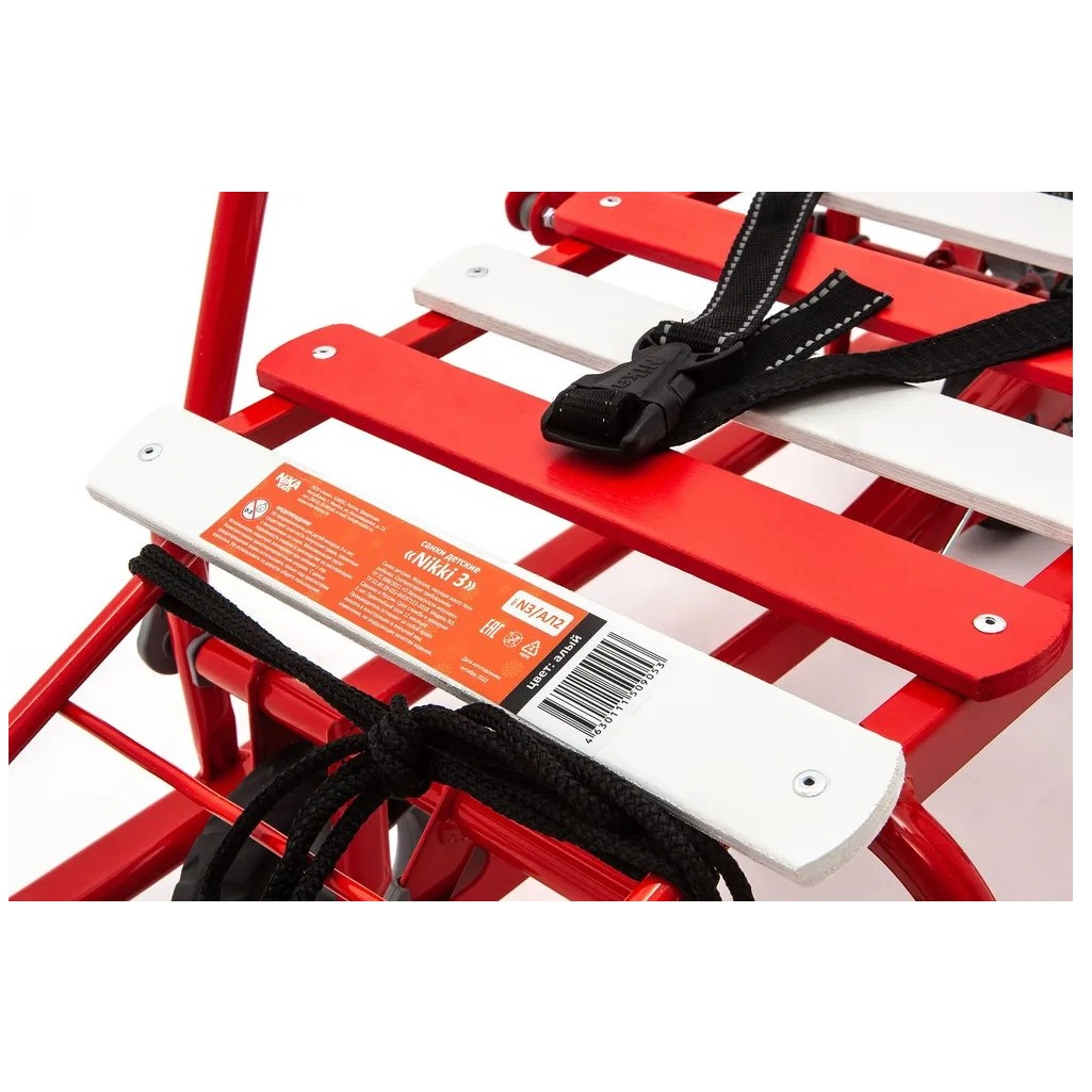 Санки Nika Kids Nikki 3 N3/АЛ2 с ручкой, на колесах, складные, алые