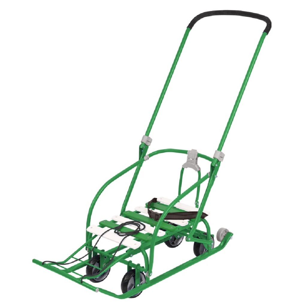 Санки Nika Kids Nikki 3 N3/АЛ2 с ручкой, на колесах, складные, зеленые