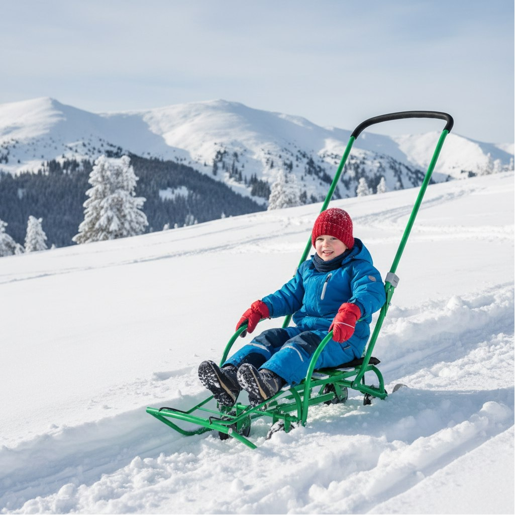 Санки Nika Kids Nikki 3 N3/АЛ2 с ручкой, на колесах, складные, зеленые