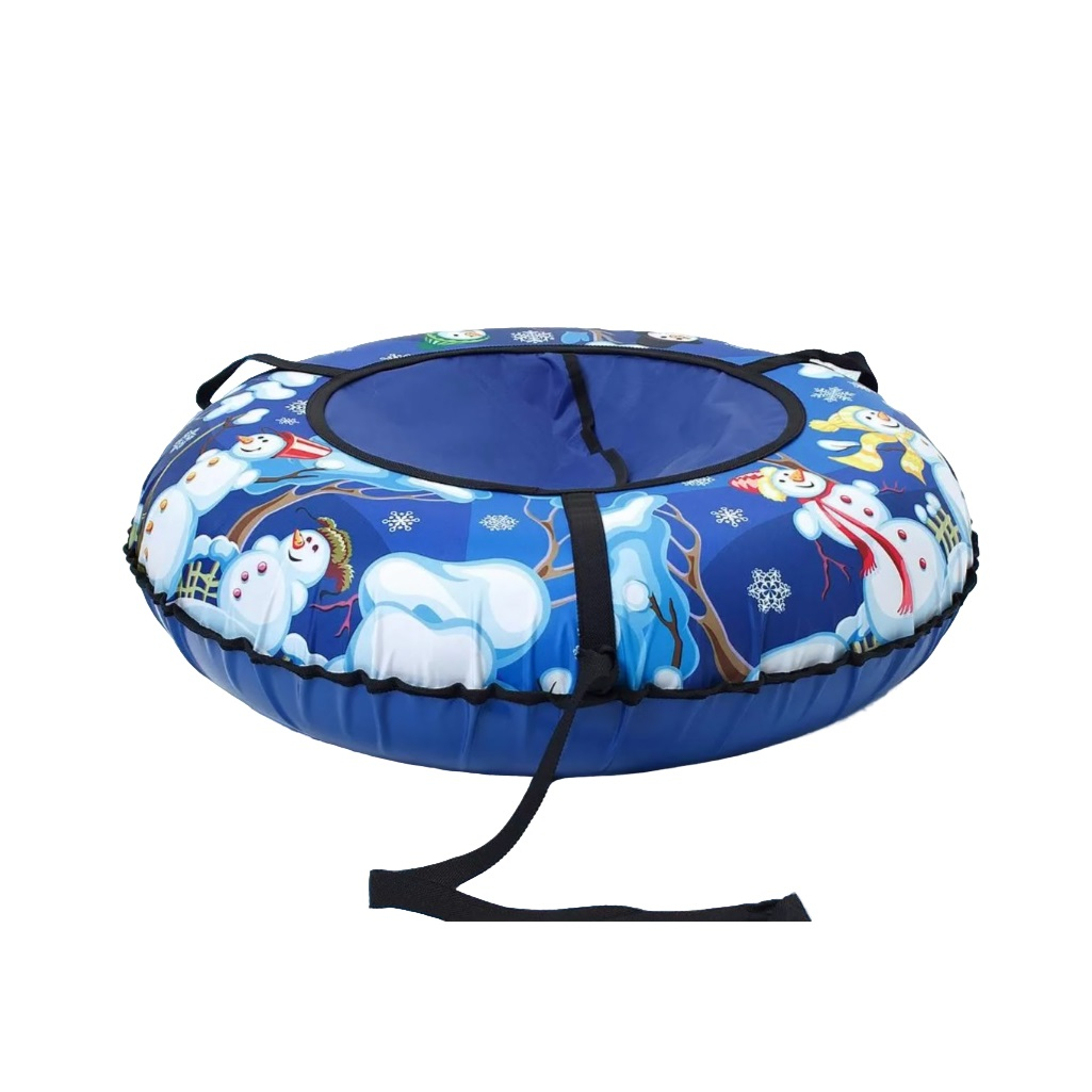 Санки-ватрушка Saimaa Вихрь Снеговики, синие, с ручками, диаметр 80 см