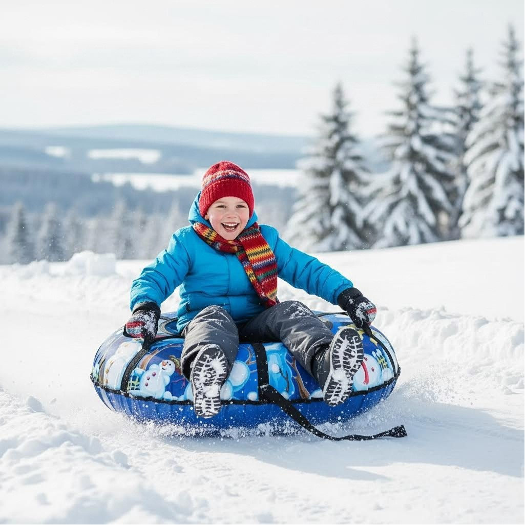 Санки-ватрушка Saimaa Вихрь Снеговики, синие, с ручками, диаметр 80 см
