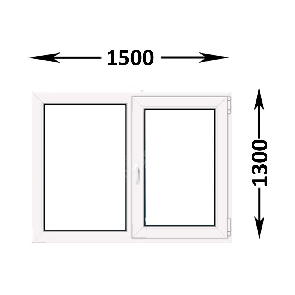Оконный блок ПВХ 1300х1500 мм, глубина 70 мм, стеклопакет, белый