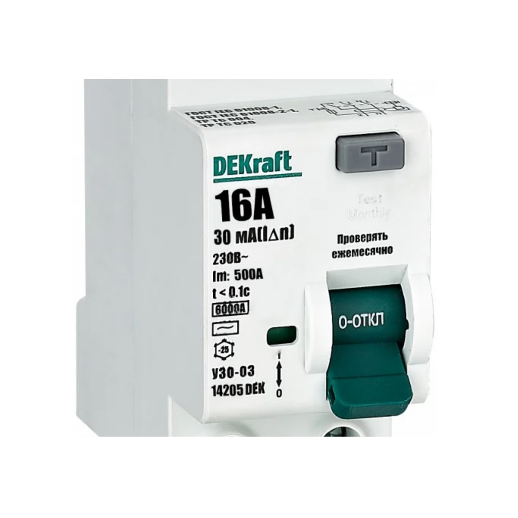 Выключатель дифференциального тока DeKraft УЗО-03 2п 16А 30мА, 14205DEK