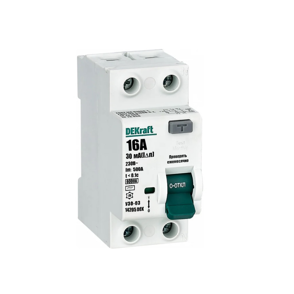 Выключатель дифференциального тока DeKraft УЗО-03 2п 16А 30мА, 14205DEK