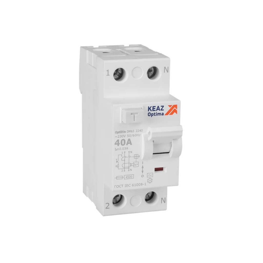 Выключатель дифференциального тока (УЗО) КЭАЗ OptiDin DM63-2240 УХЛ4  2п 40А 30мА тип AC 4.5кА, 343889