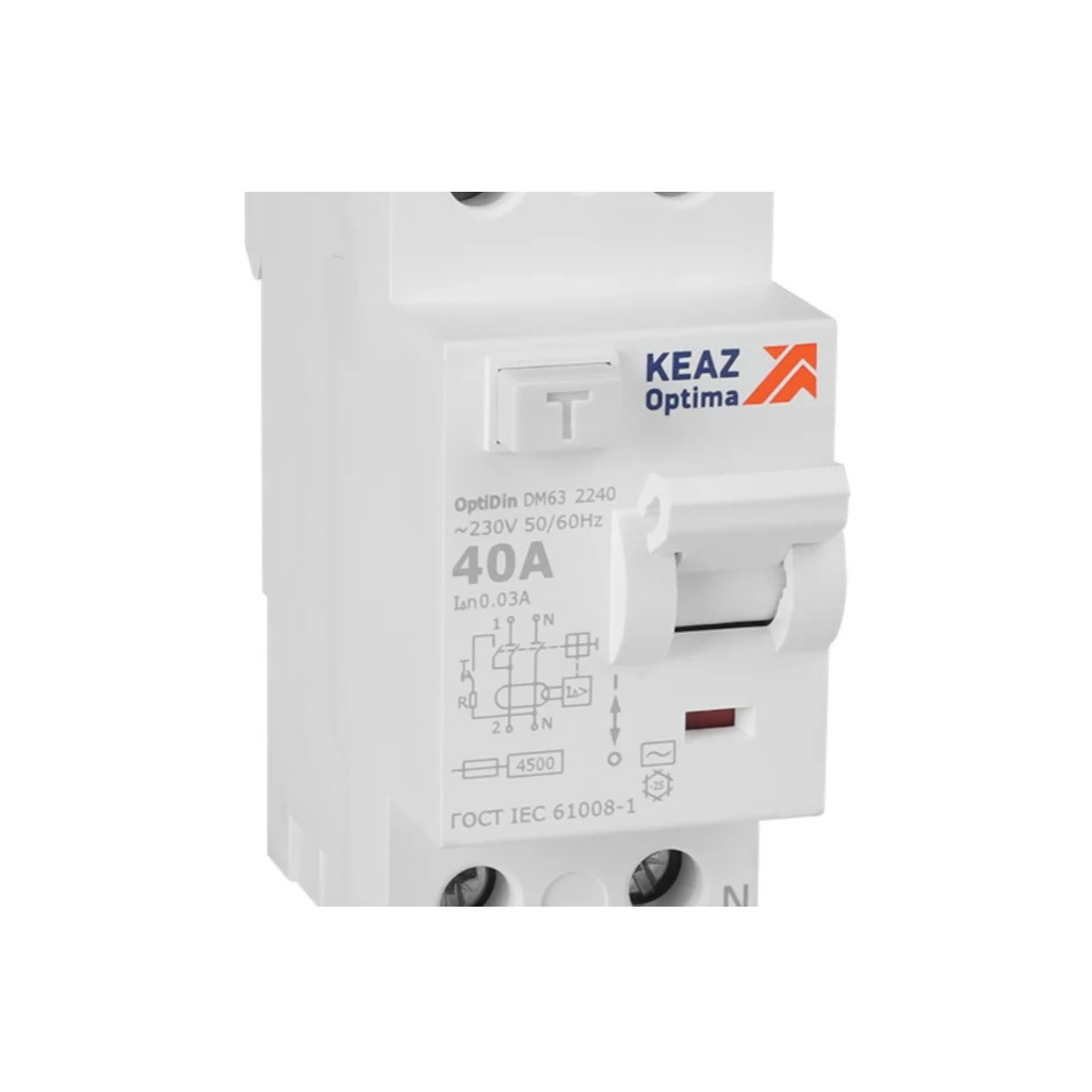 Выключатель дифференциального тока (УЗО) КЭАЗ OptiDin DM63-2240 УХЛ4  2п 40А 30мА тип AC 4.5кА, 343889