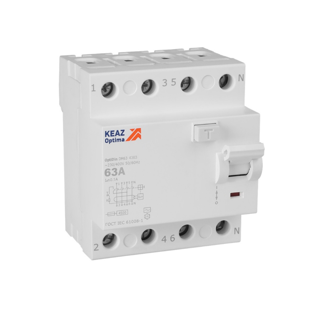 Выключатель дифференциального тока (УЗО) КЭАЗ OptiDin DM63-4363 УХЛ4  4п 63А 100мА тип AC 4.5кА