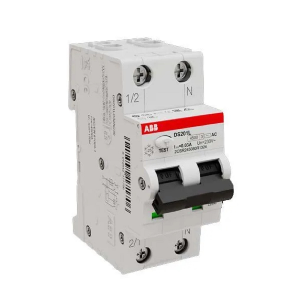 Дифавтомат ABB DS201, 2П, 16 А, 30мА, 6 кА, электромеханический