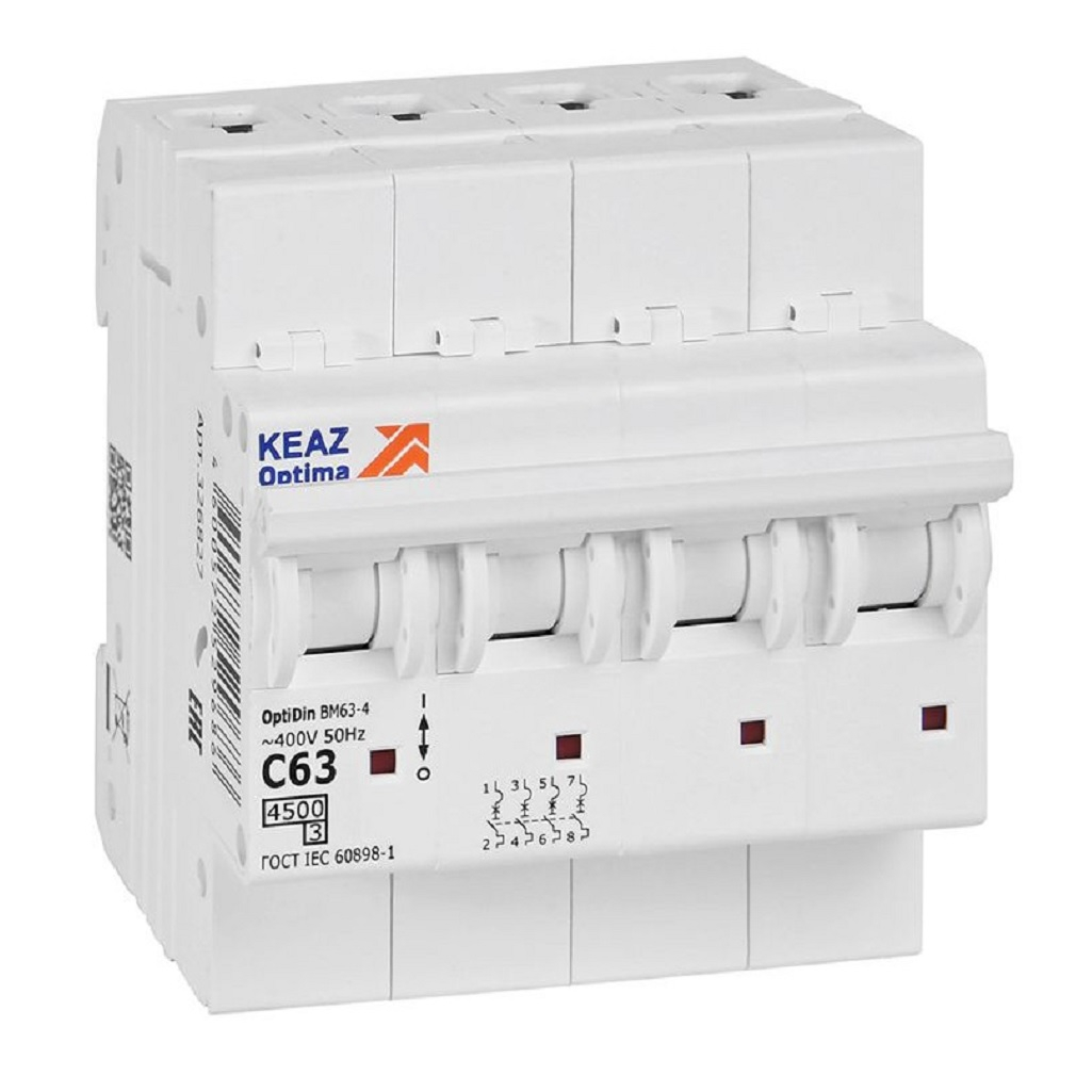 Выключатель автоматический КЭАЗ OptiDin 326827, BM63 4P 63А C 4.5 кА AC