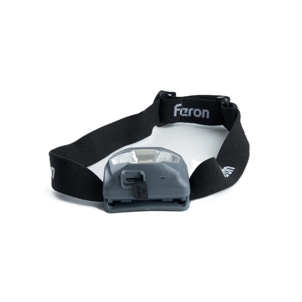 Фонарь светодиодный налобный Feron TH2301 аккумуляторный, 3 Вт, 1COB, USB, пластик, серый