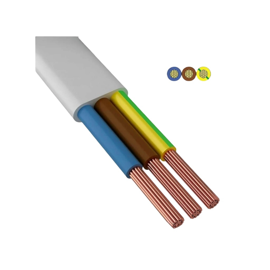 Провод силовой ПБППг 3х2.5 кв.мм, установочный, белый, длина 30 метров