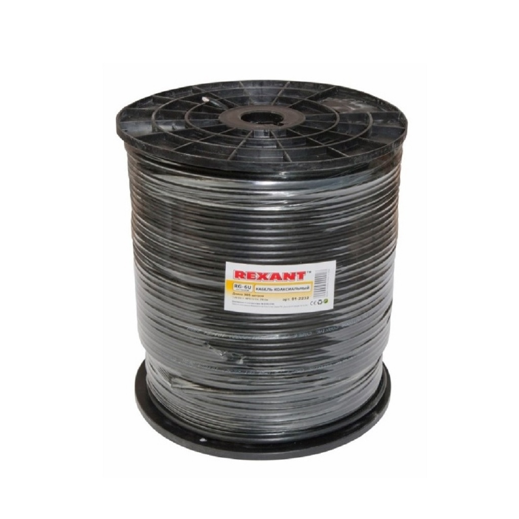 Кабель коаксиальный Rexant RG-6U, 1х6.8 кв.мм, медный, черный, длина 30 м