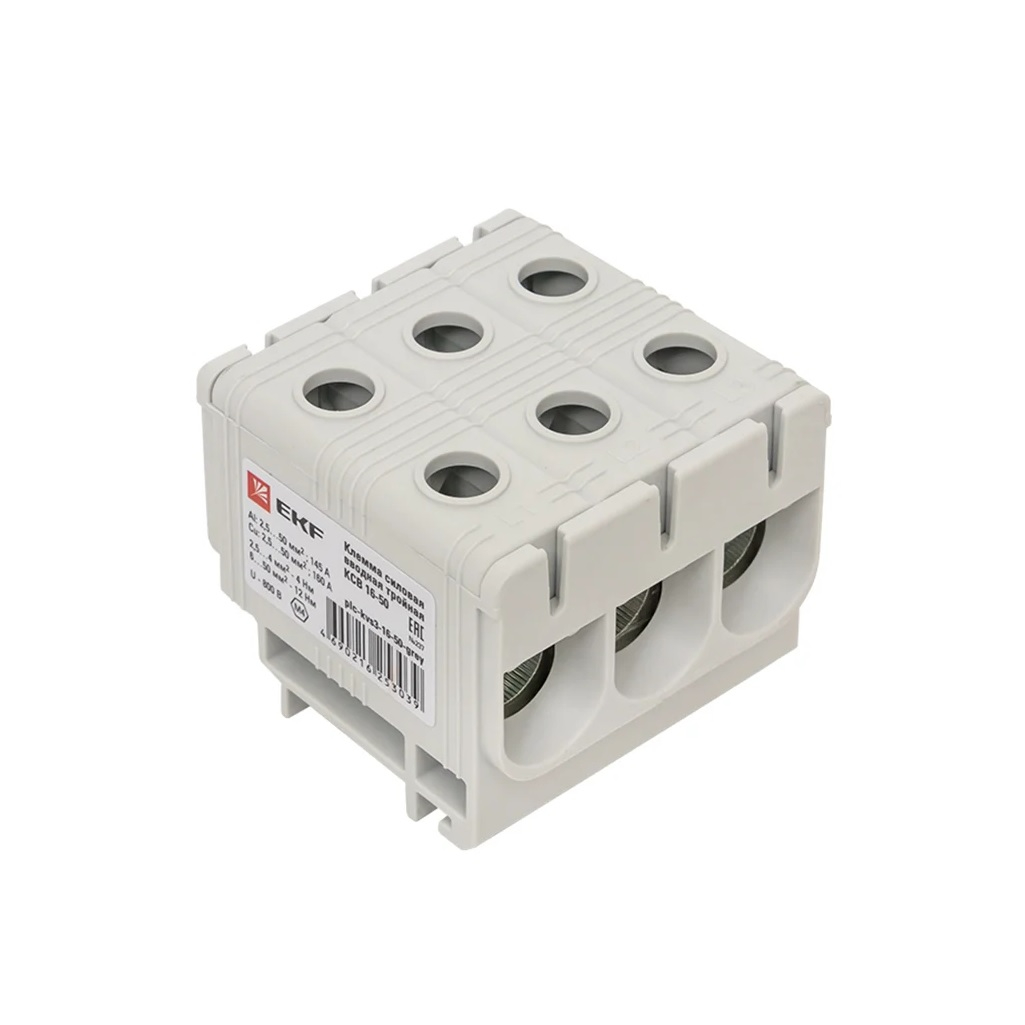 Клемма силовая вводная тройная EKF КСВ PROxima 16-50, plc-kvs3-16-50-grey, серая