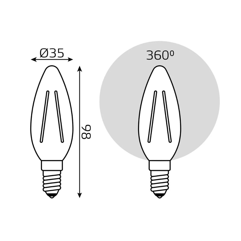 Лампа светодиодная филаментная Gauss Filament Elementary Свеча 32128, 8Вт, Е14, 4100К, нейтральный белый свет