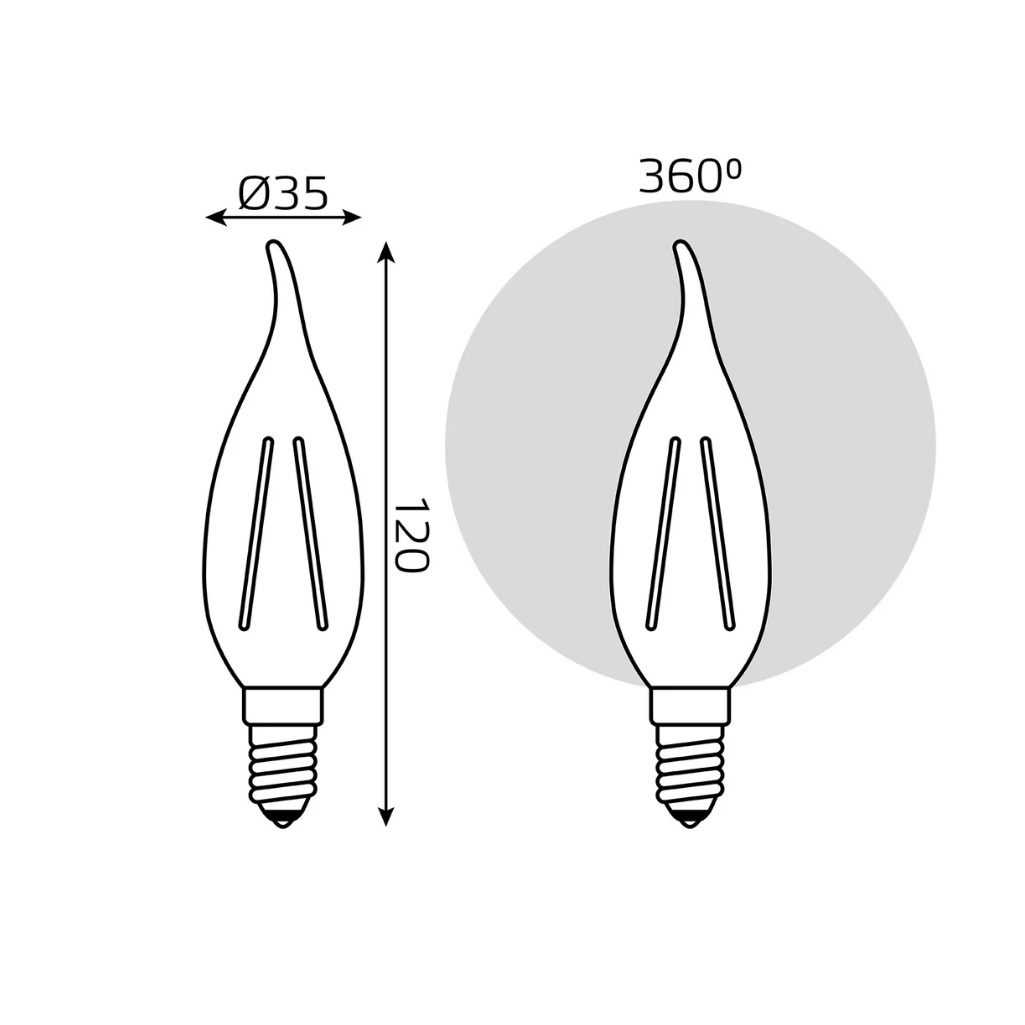 Лампа светодиодная филаментная Gauss Filament Elementary Свеча на ветру 42118, 8Вт, Е14, 2700К, теплый белый свет