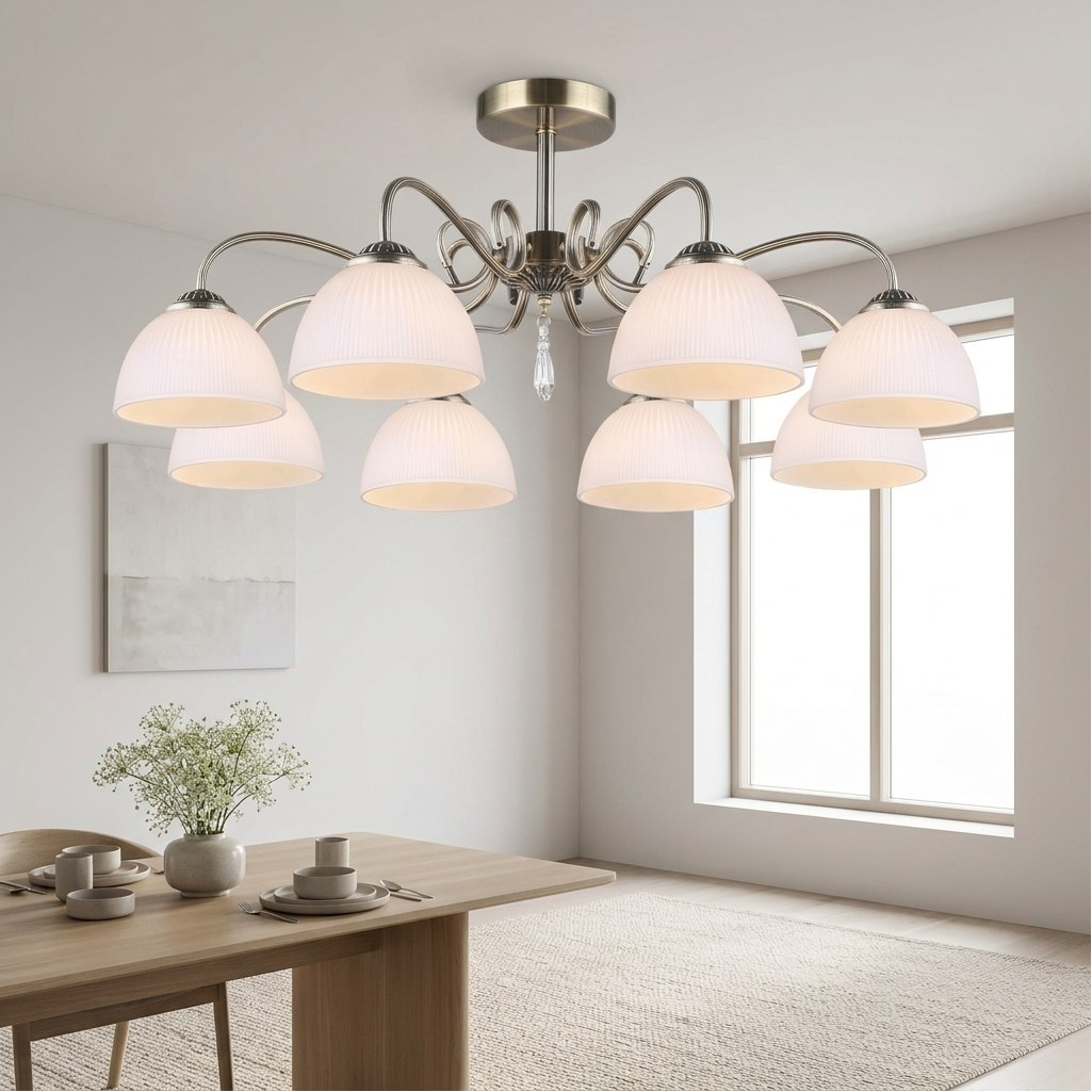 Люстра Reluce 09237-0.3-08 AB, 8 ламп, E27, 480 Вт, стекло, до 48 кв.м