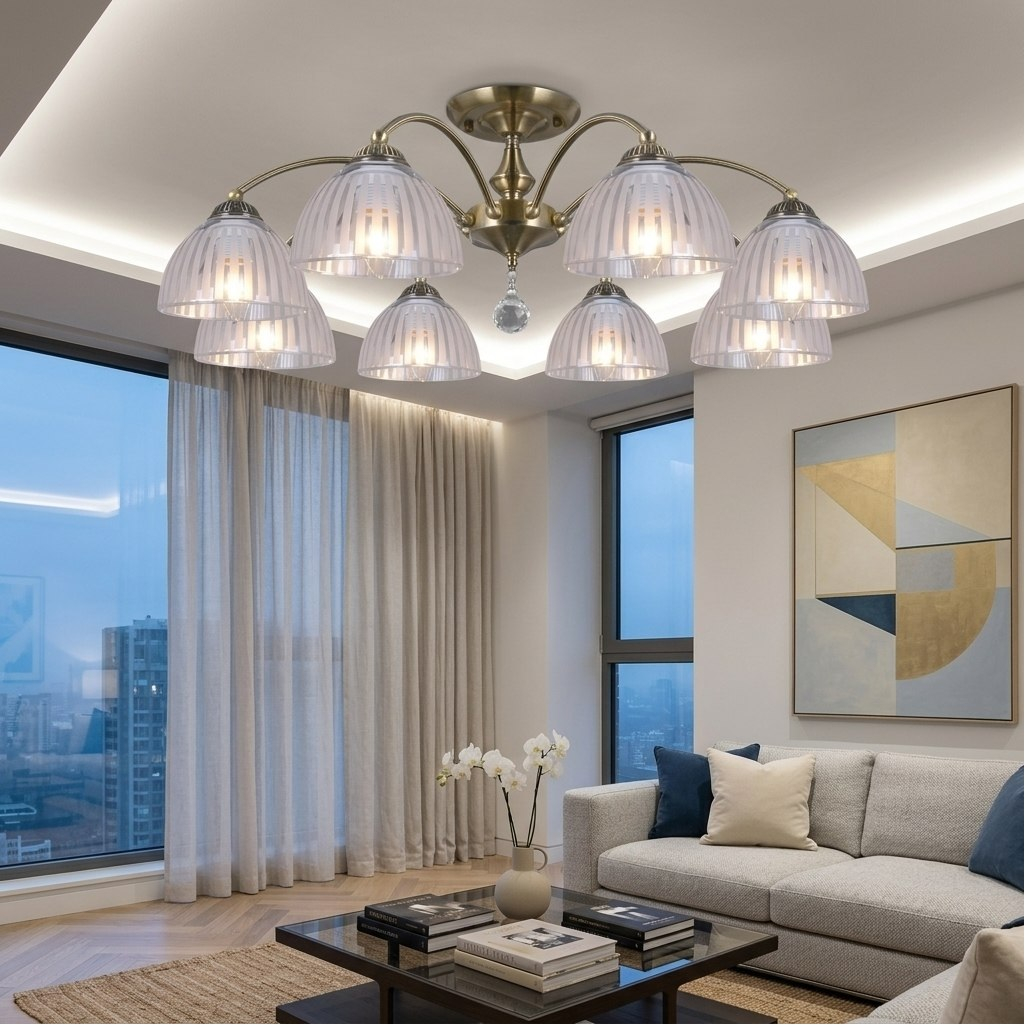 Люстра Illumico IL0564-8CSQ-25AB ELITE, 8 ламп, E27, 320 Вт, стекло, до 16 кв.м