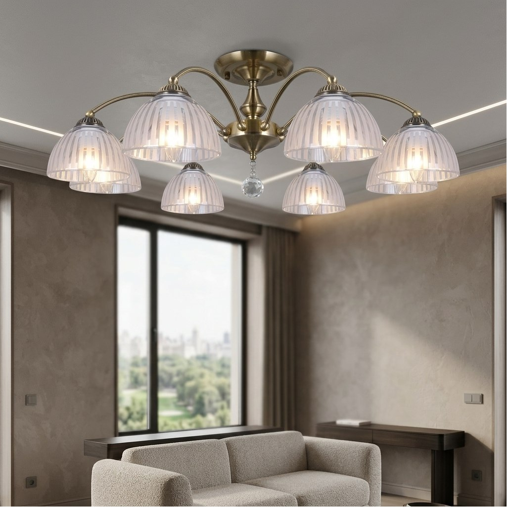 Люстра Illumico IL0564-8CSQ-25AB ELITE, 8 ламп, E27, 320 Вт, стекло, до 16 кв.м