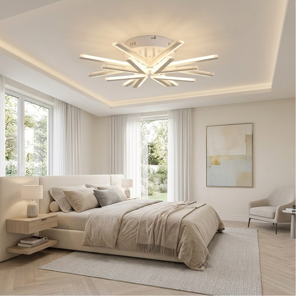 Люстра Reluce 09824-3.3-4+4 WH, 8 ламп, LED, 104 Вт, металл, до 18 кв.м
