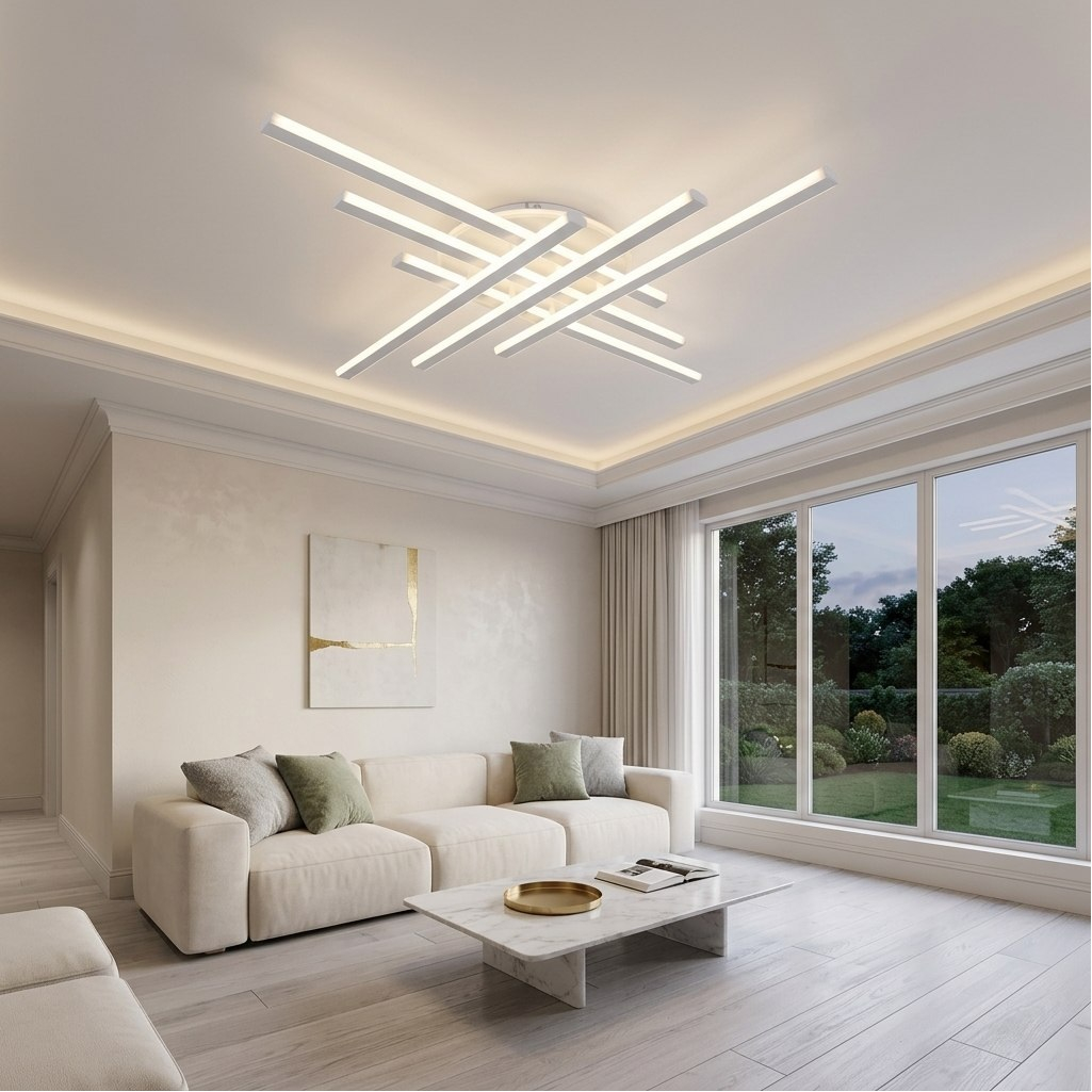 Люстра Reluce 42107-0.3-6+1 WT, 7 ламп, LED, 150 Вт, пластик, до 28 кв.м
