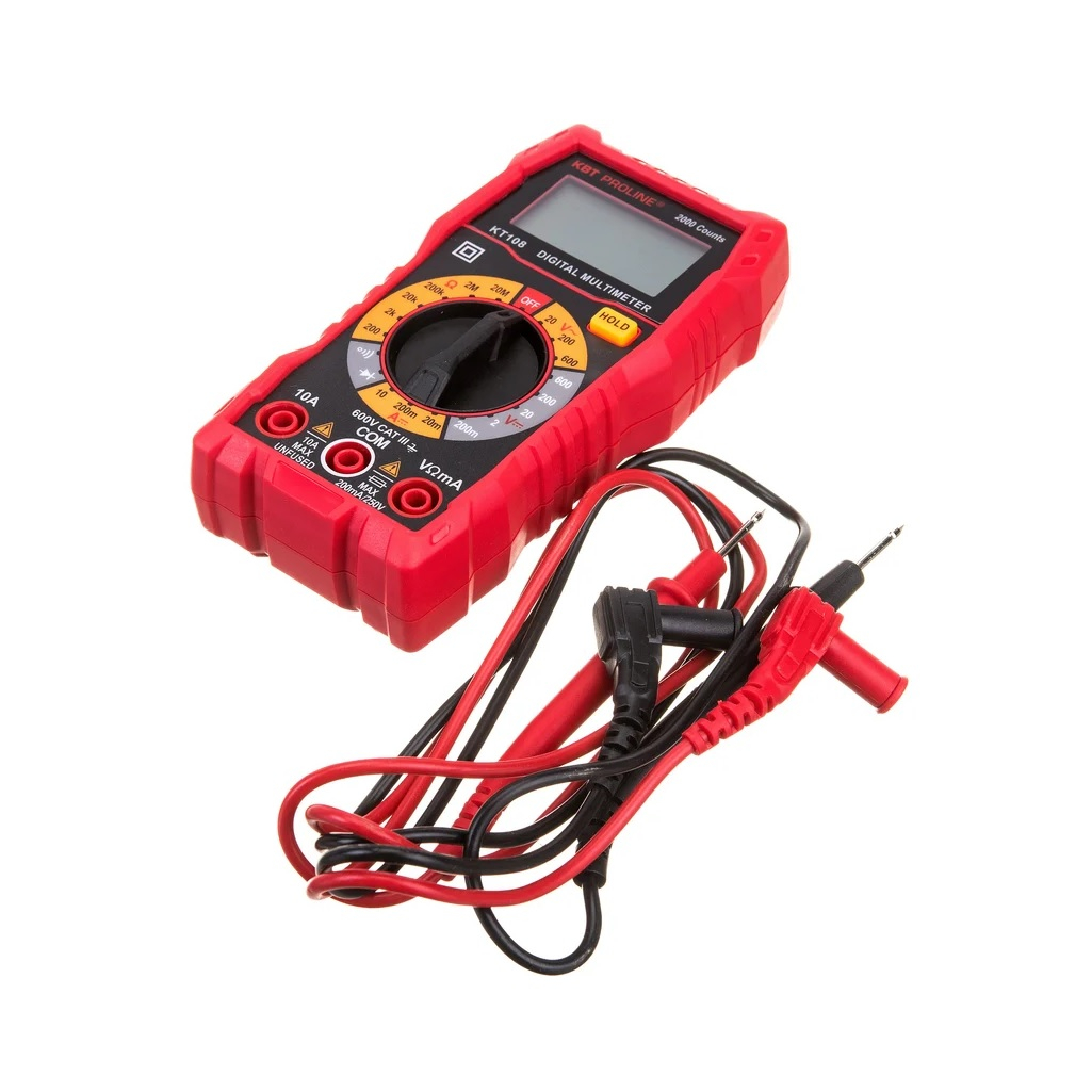 Мультиметр цифровой КВТ KT 108, 86324, серия PROLINE, 20-600 В, 10 А, полимерный кожух, подставка
