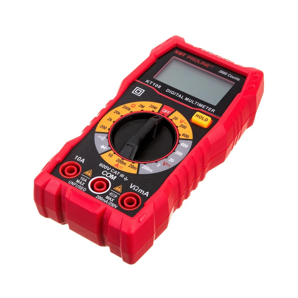 Мультиметр цифровой КВТ KT 108, 86324, серия PROLINE, 20-600 В, 10 А, полимерный кожух, подставка