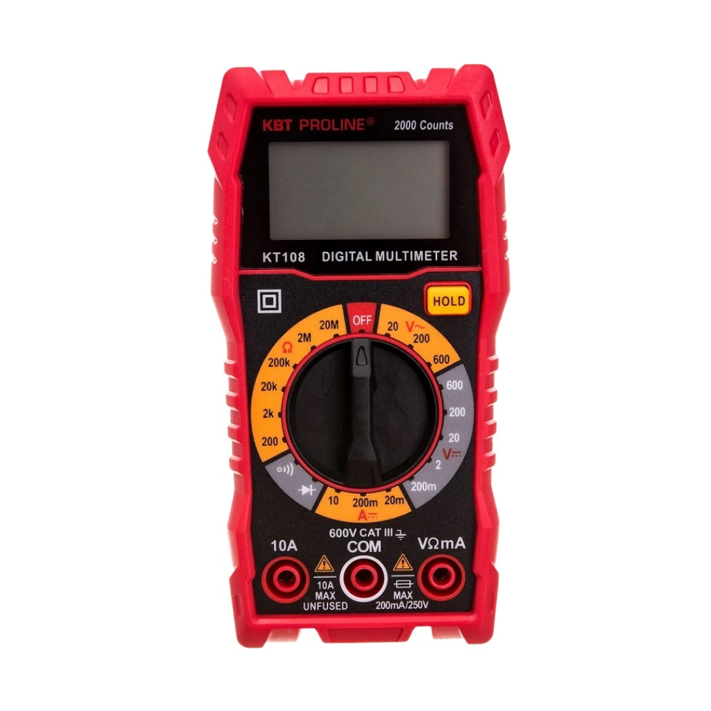 Мультиметр цифровой КВТ KT 108, 86324, серия PROLINE, 20-600 В, 10 А, полимерный кожух, подставка