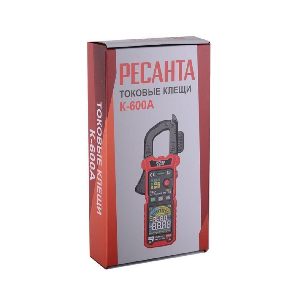 Клещи токовые Ресанта К-600А, 61/10/551, батарейки AAA, подсветка дисплея, красные
