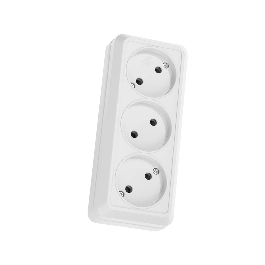 Розетка 3-х местная TDM Electric Ладога SQ1801-0124 без заземления, накладная, белая