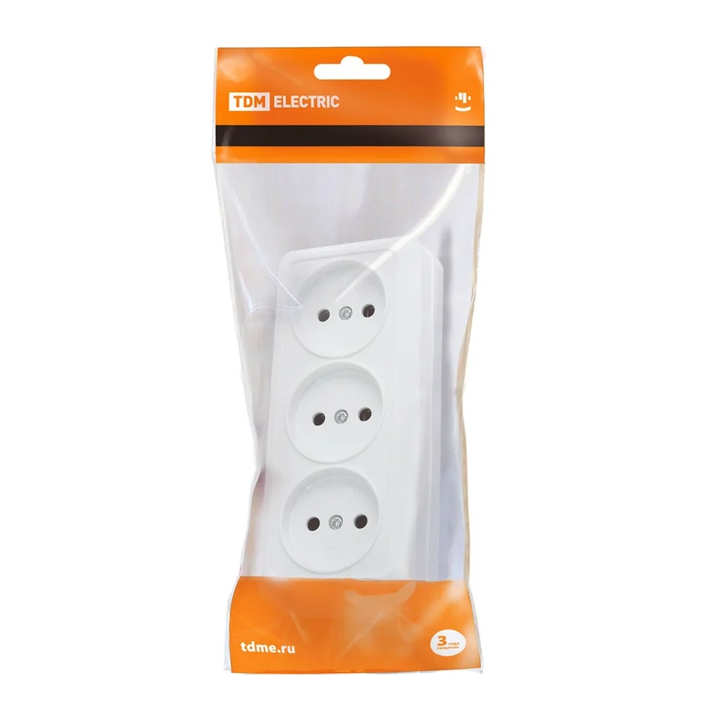 Розетка 3-х местная TDM Electric Ладога SQ1801-0124 без заземления, накладная, белая
