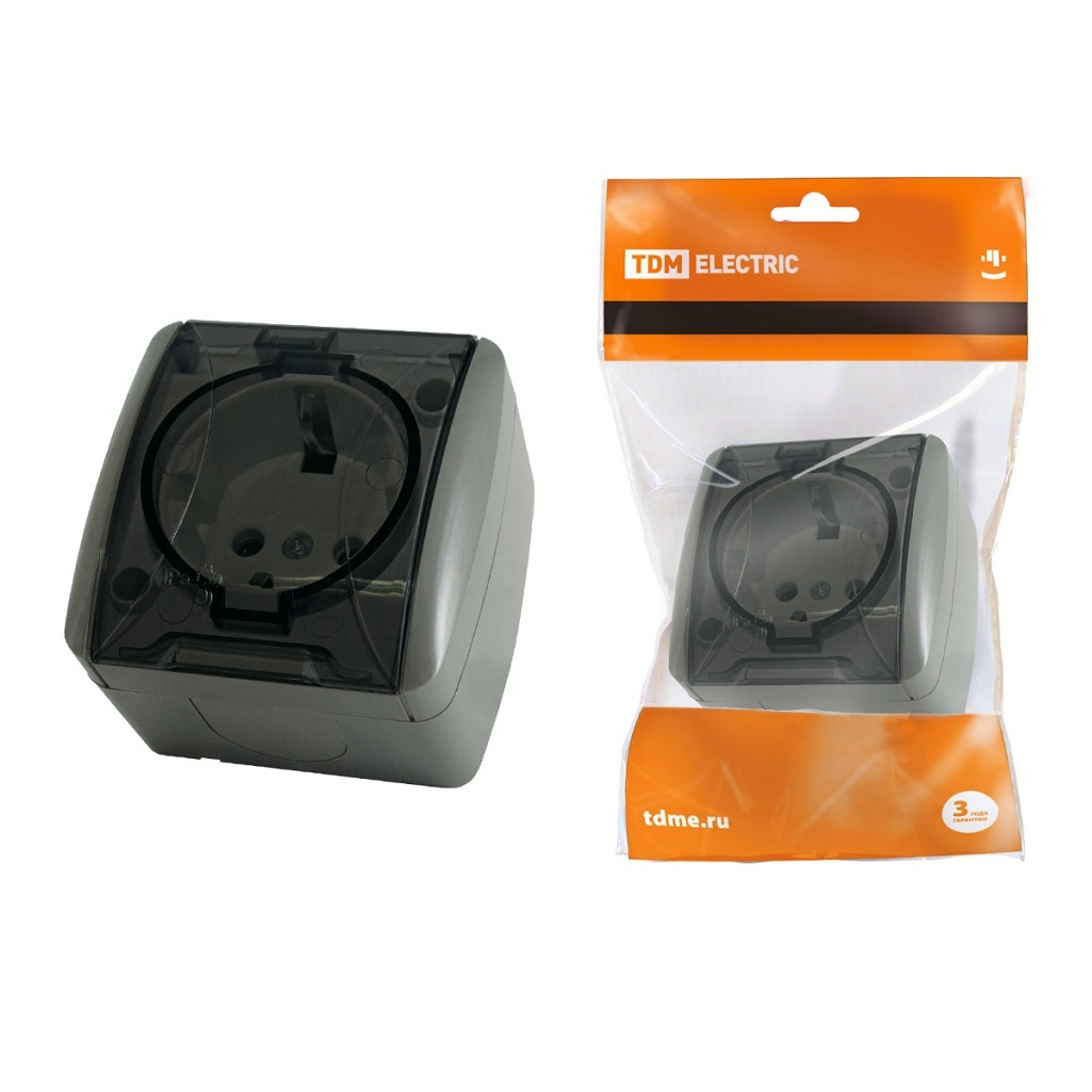 Розетка 1-местная Селигер TDM SQ1818-0107, с заземлением, накладная, серая