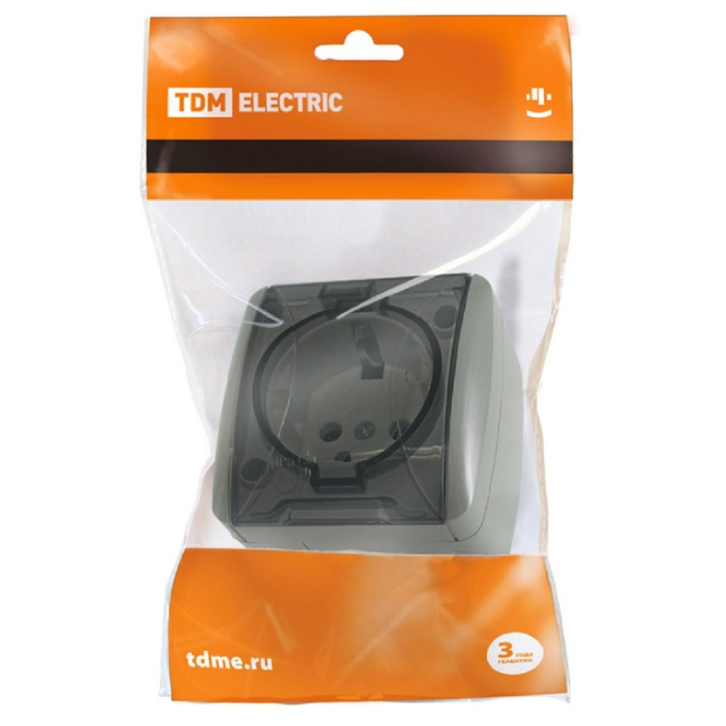 Розетка 1-местная Селигер TDM SQ1818-0107, с заземлением, накладная, серая