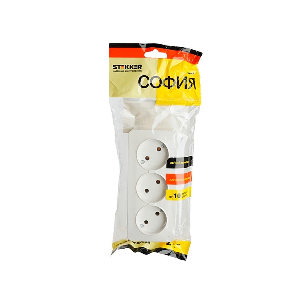 Розетка 3-местная Stekker MST10-13-01 София 49305, без заземления, накладная, цвет белый  