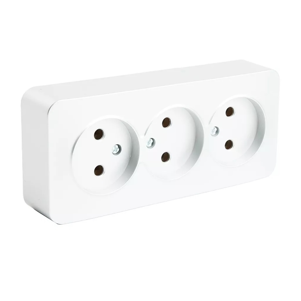 Розетка 3-местная Stekker MST10-13-01 София 49305, без заземления, накладная, цвет белый  