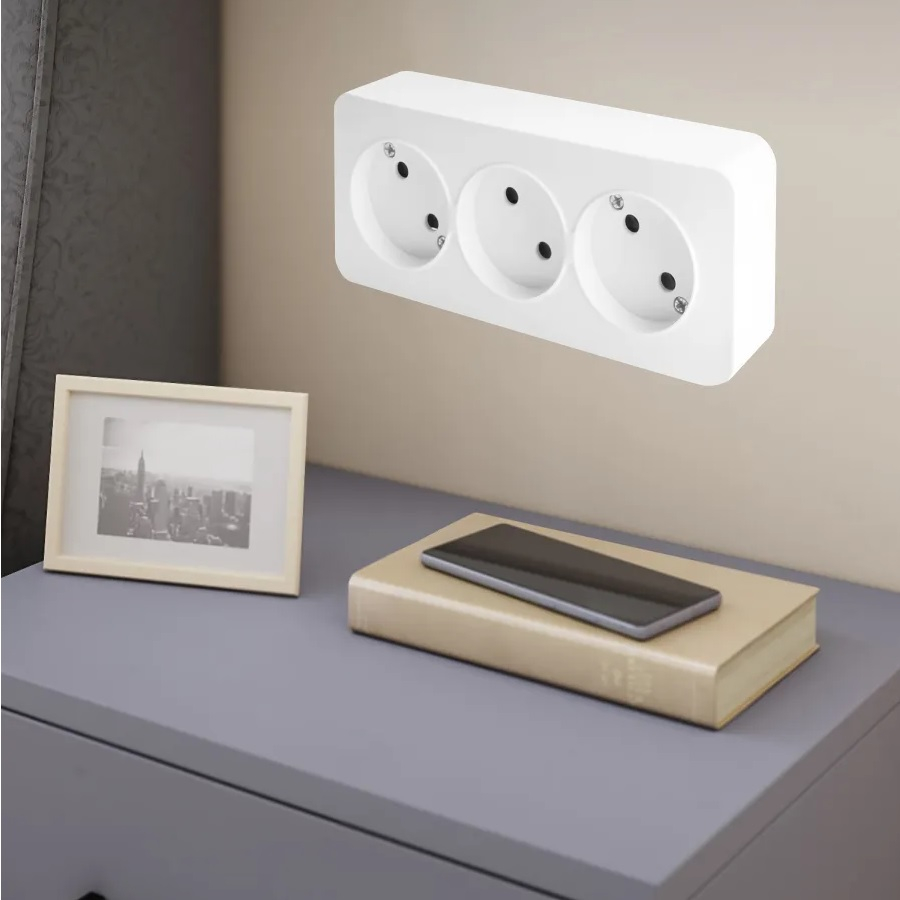 Розетка 3-местная Stekker MST10-13-01 София 49305, без заземления, накладная, цвет белый  