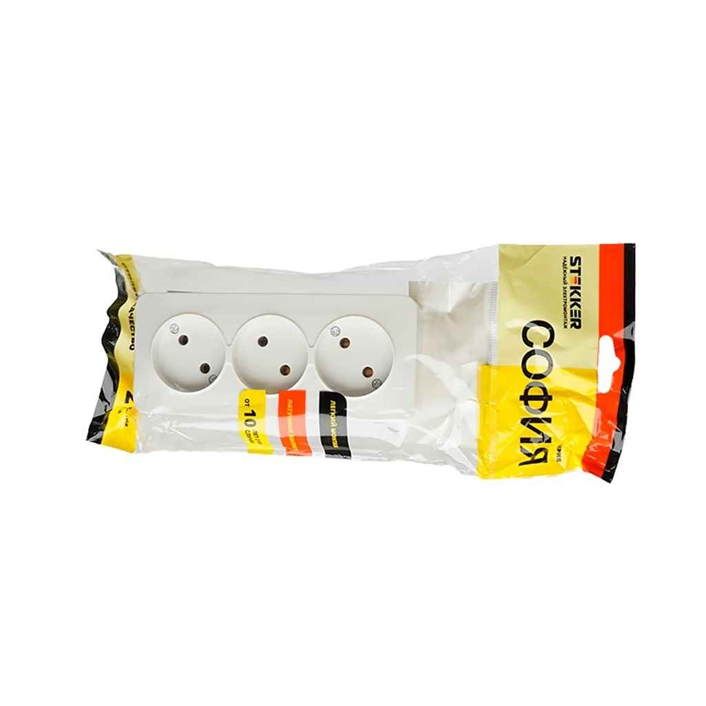 Розетка 3-местная Stekker MST10-13-01 София 49305, без заземления, накладная, цвет белый  