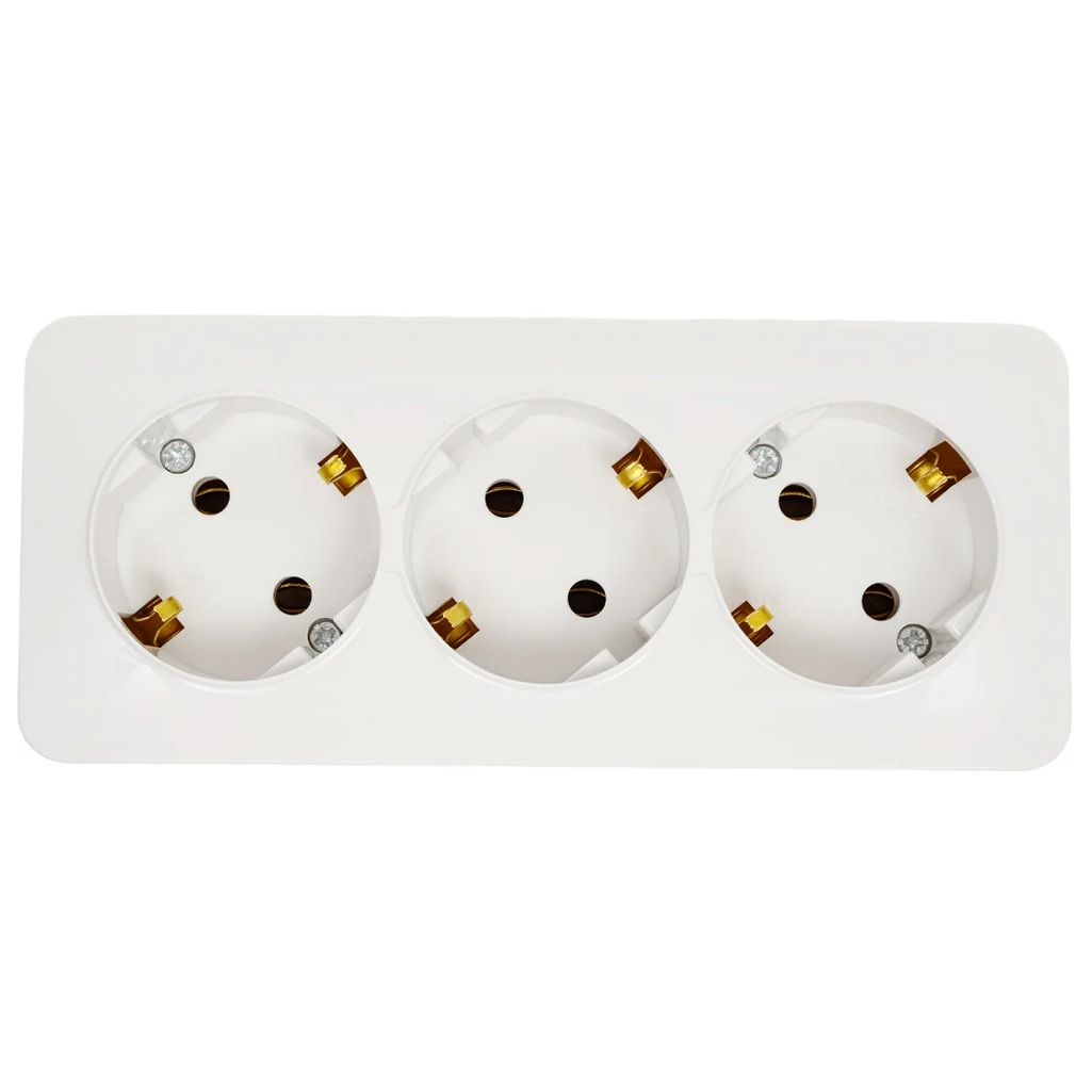 Розетка 3-местная Stekker Cофия 49306 с заземлением, накладная, белая